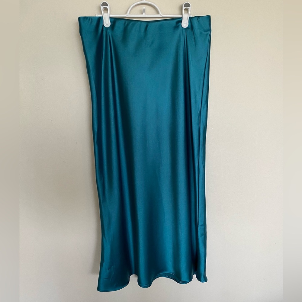 Zara Satin Effect Midi Skirt Blue-Green Women’s Large